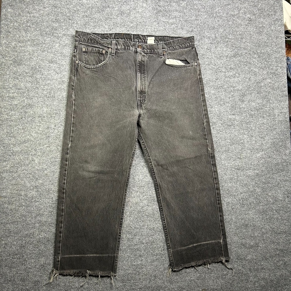Levi's 505 Straight Jeans Men Black Denim Regular Fit Frayed Hem Classic - 39X25